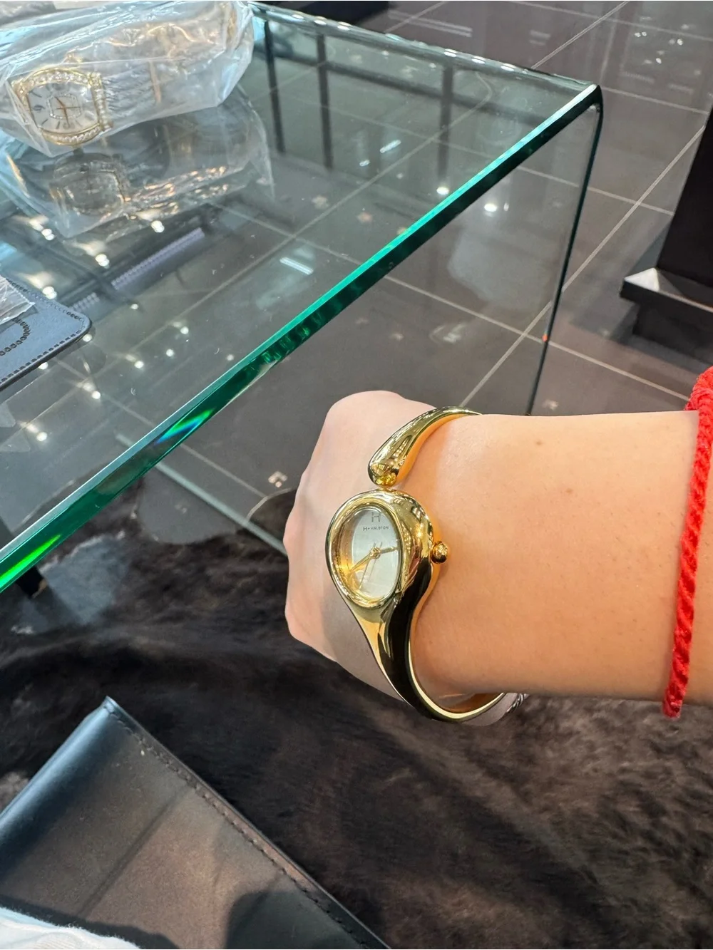 New H by Halston Sculpted Hinged Bangle Watch in Gold-Tone